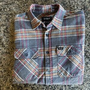BRIXTON Woven Flannel Mens Large in GUC, Gray / Gold / Maroon Colorway